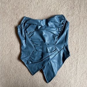 Blue faux leather strapless top